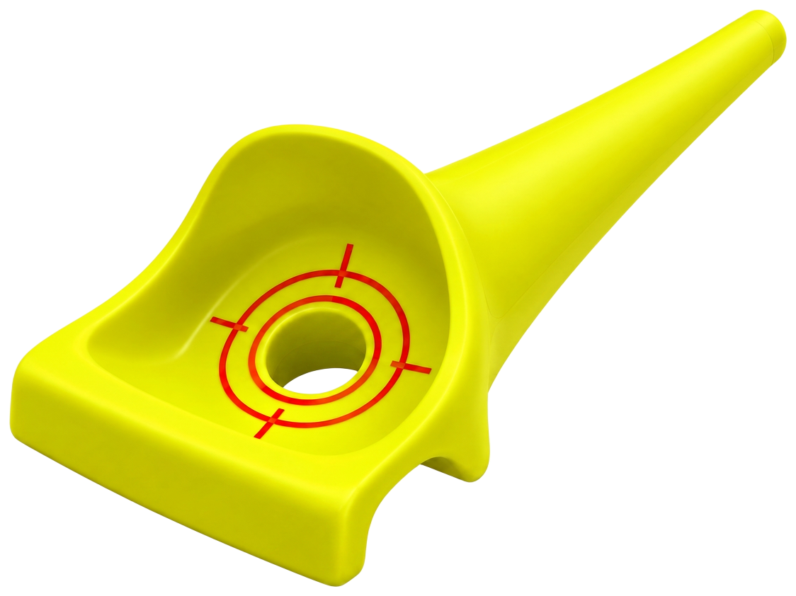 Yellow Pissink funnel with a red bullseye target